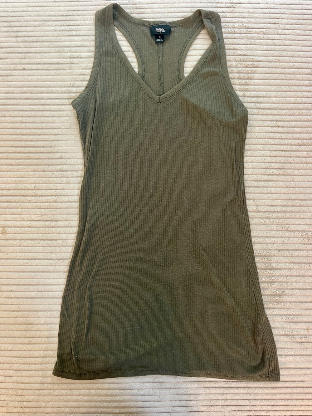 Massimo Ribbed Army Green Olive V Neck Tank